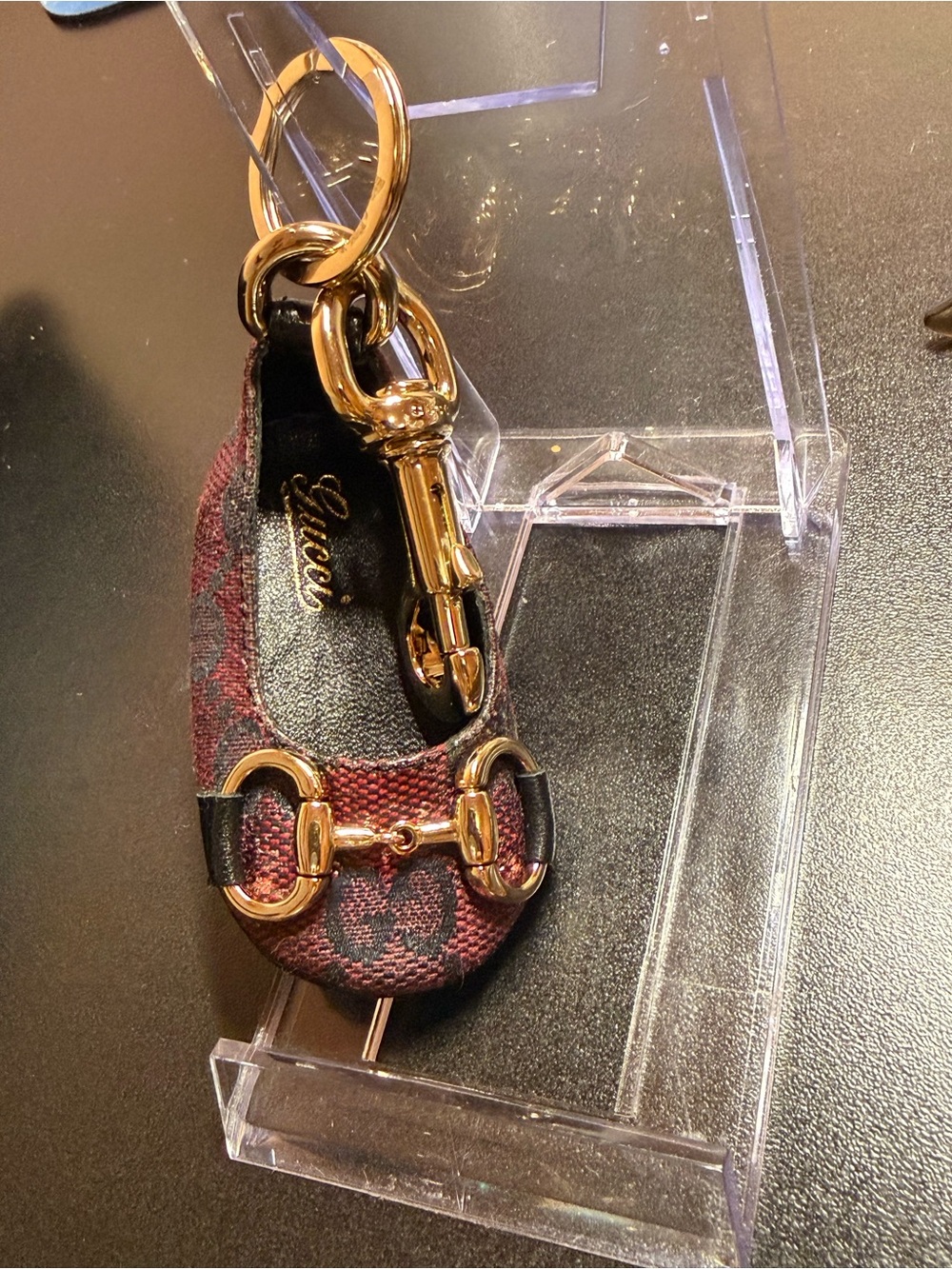 Gucci Burgundy & Black Mini Horsebit Ballet Flat Keyring